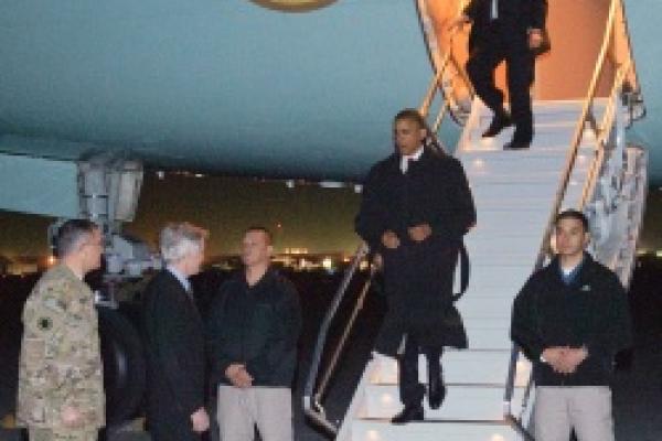 President Obama lands in Afghanistan, Tuesday May 1, 2012