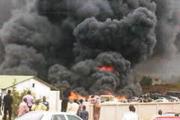 Smoke billows from Christ the King Catholic Cathedral in Zaria, Nigeria.