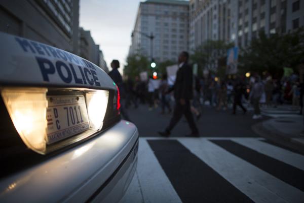 A police car at a solidarity for Baltimore protest in Washington, D.C. Image via