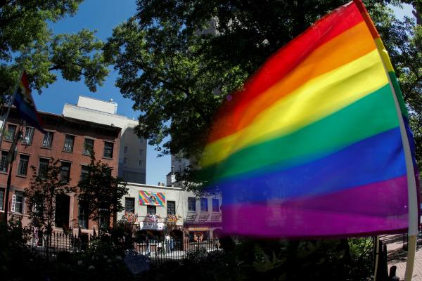 Rainbow flag outside of Stonewall Inn