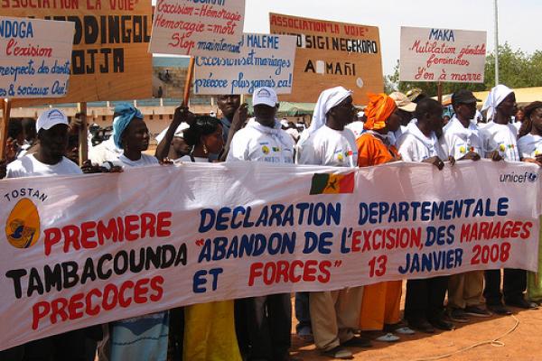 Demonstration against young marriage and female circumcision in Africa. 