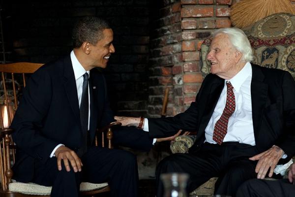 Presid Obama with Dr. Billy Graham at the preacher's home in Montreat, NC, 2010