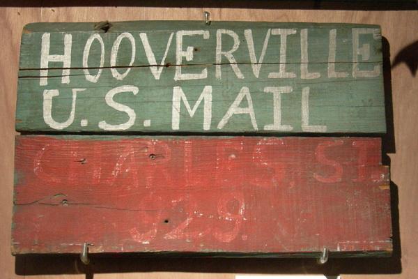 Sign from the post office at the Hooverville (squatters settlement) in Seattle, 