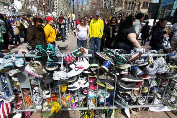 Boston Marathon Bombing Memorial, by H. Powers on Flickr.com.