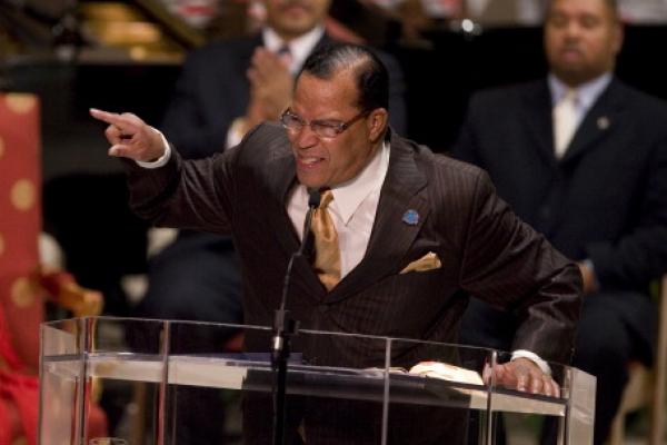 Farrakhan speaking in Chicago, 2008. Photo via Getty Images. 