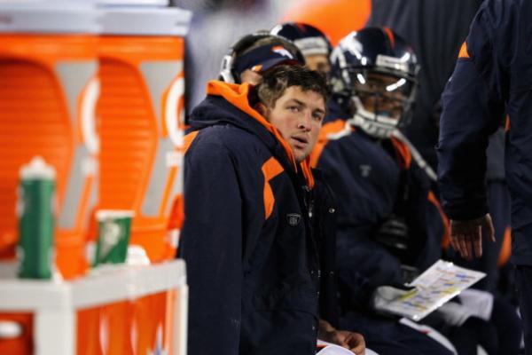 Tebow on the sidelines (Broncos v Patriots) 1/12/12. Getty Images. 