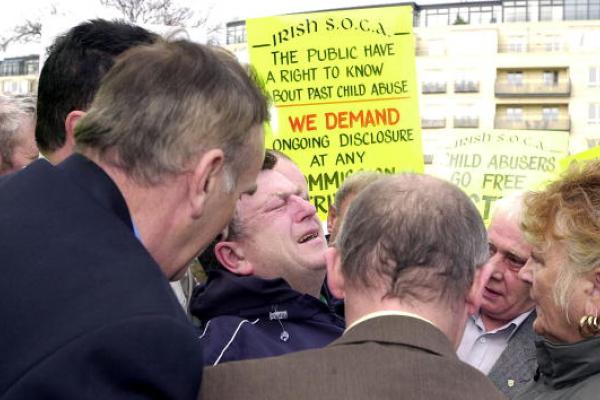 Clergy abuse protest in Dublin, 2002. Photo via Getty Images. 
