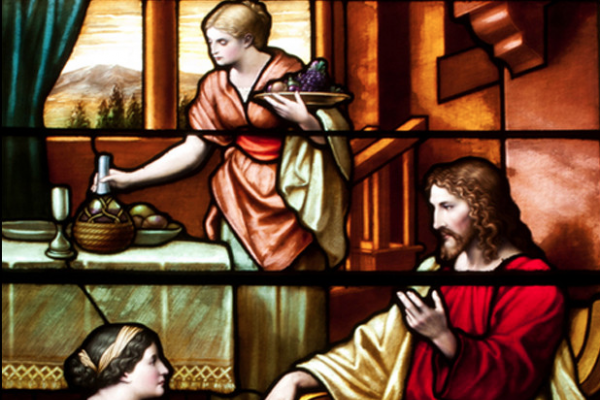 Stained glass of Jesus, Mary, and Martha. Photo courtesy Odyssey Networks.