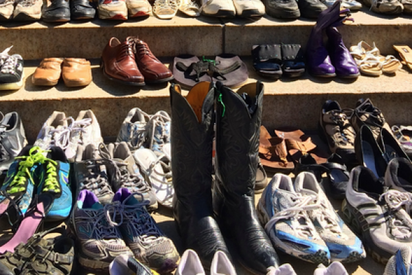 Empty shoes at the Wisconsin State Capitol represent 467 gun deaths in Wisconsin