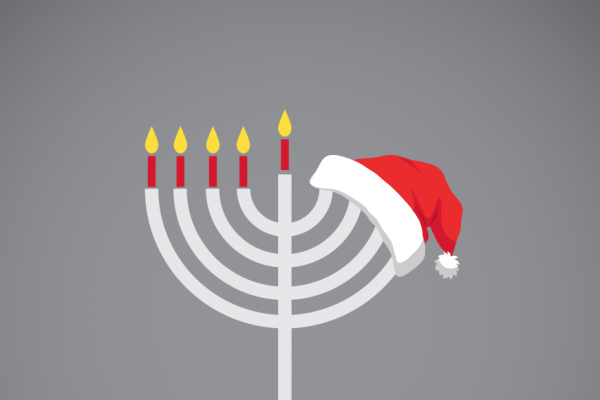 Santa hat and menorah. Image courtesy jennylipets/shutterstock.com