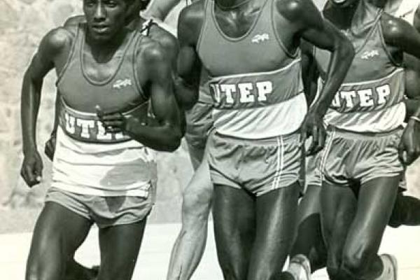 Suleiman Nyambui (center), who ran at UTEP between 1978-1982 and won the silver 