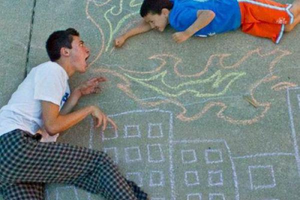 The chalk drawing by Wes Noyes, 17, with his superhero brother, Jonah, 8. 