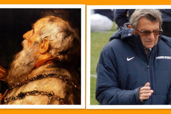 King David (left, by Paul Reubens) and Joe Paterno (coaching in 2010)