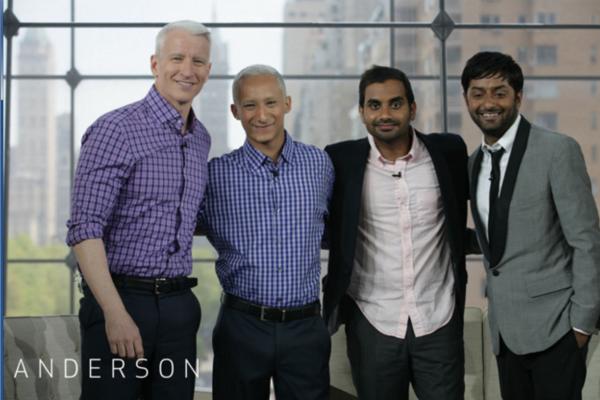 Anderson Cooper and Aziz Ansari with their look-a-likes