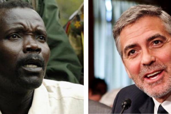 Photos of Joseph Kony (L) and George Clooney (R) via Getty Images.