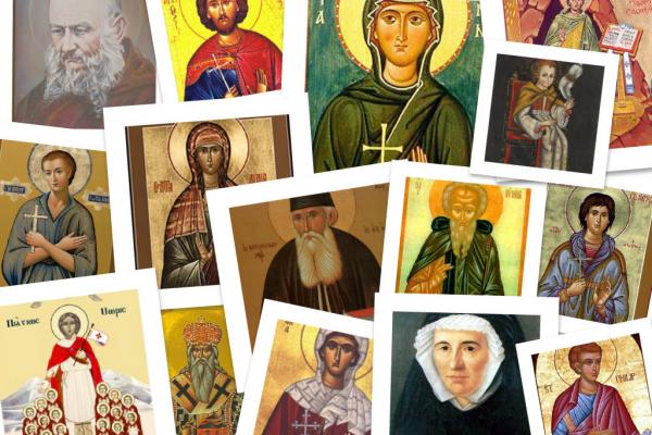 Assorted Christian saints images, Wiki Commons; illustration by Cathleen Falsani