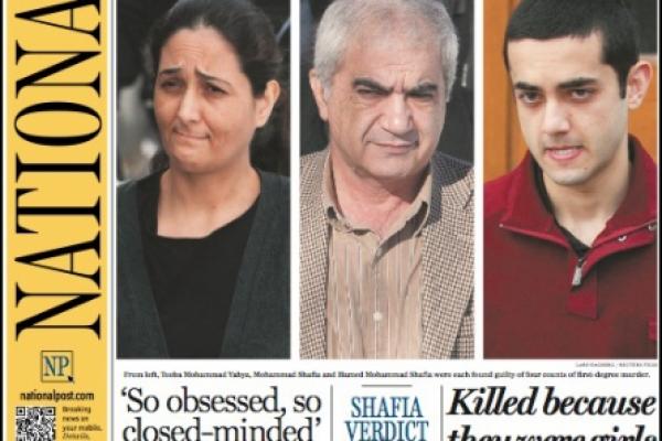 Front Page of Canada's National Post announcing the Shafia Murder Convictions.