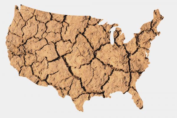 Cracked earth in the shape of the United States. Image courtesy Steve Cukrov/shu
