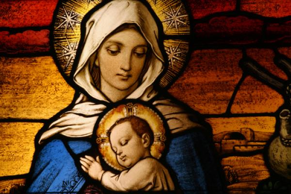 Stained glass Virgin Mary with Jesus, CURAphotography / Shutterstock.com