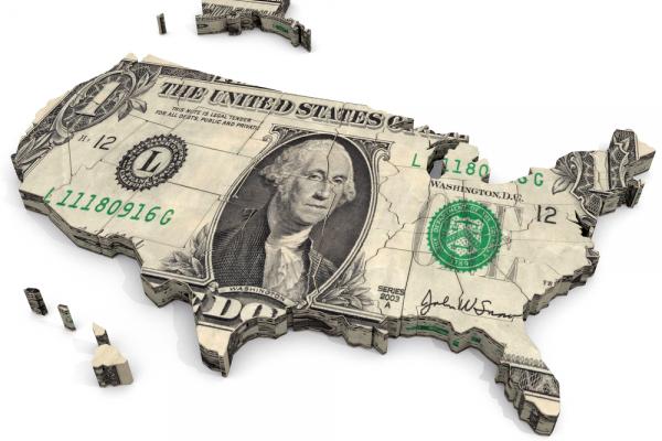 The United States made from a $1 bill. Image via AuntSpray/shutterstock.com