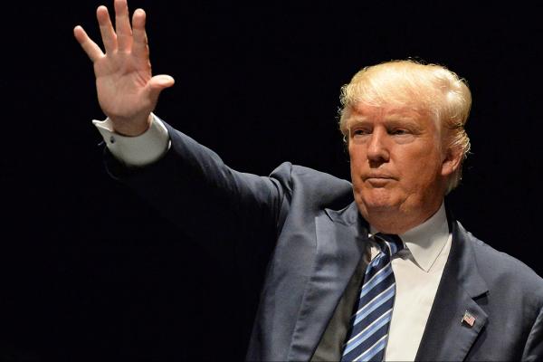 Donald Trump salutes supporters at the Peabody Opera House in Downtown St. Louis in March.