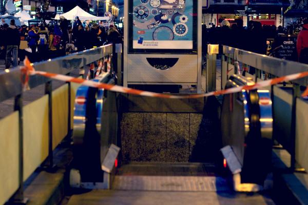 Metro station Bourse is closed after the Brussels terrorist attacks that took place on March 22