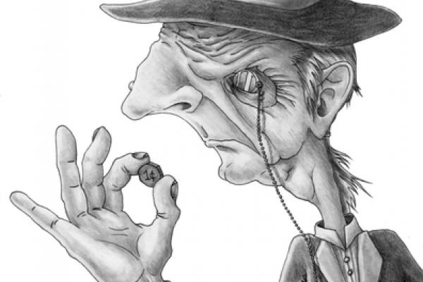 Caricature of a penny pincher, AKIllustration / Shutterstock.com