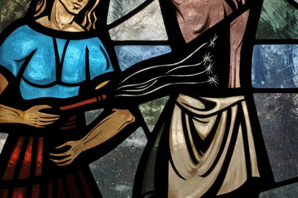 Stained glass window of Jesus scourging, Nancy Bauer / Shutterstock.com