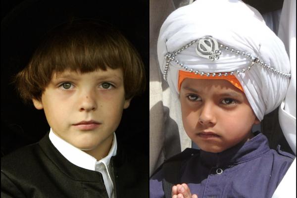Amish boy (left) and Sikh boy (right).