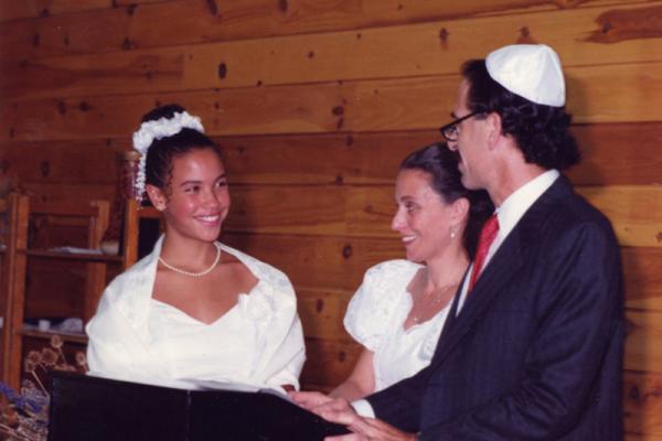 Lacey Schwartz at her Bat Mitzvah with her parents. Image courtesy Lacey Schwart