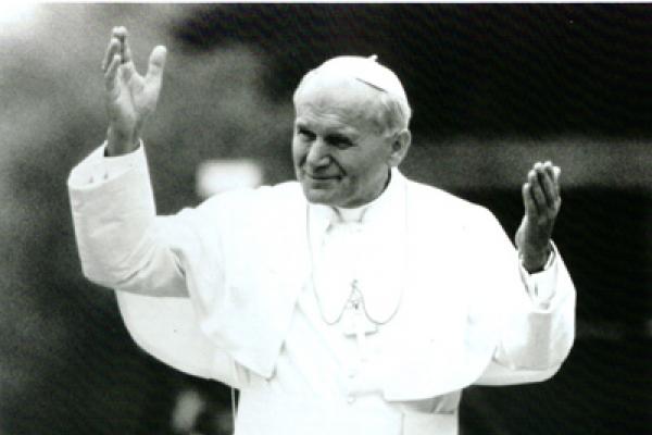 Pope John Paul II gestures in a still from the PBS frontline show.