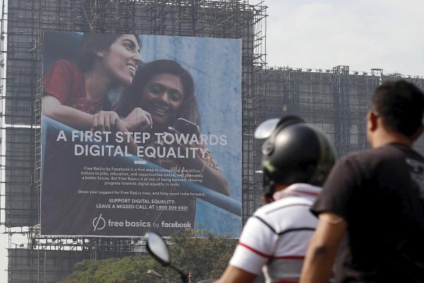 A billboard in Mumbai, India, promotes Facebook's Free Basics initiative.
