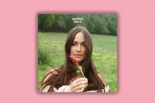 The image shows the cover of Kacey Musgraves' album "Deeper Well," in which she is holding a red flower. 