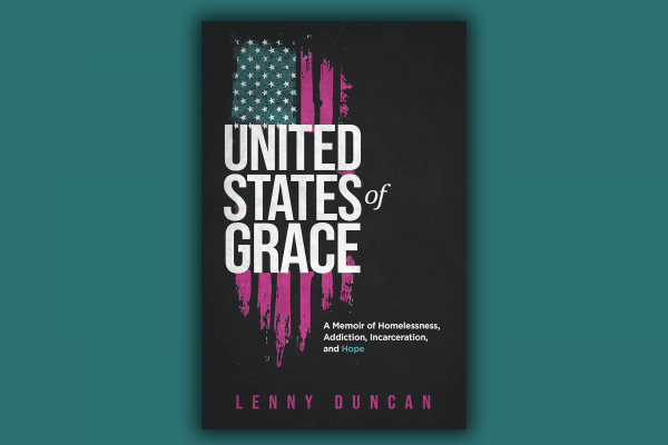 The cover of "United States of Grace" has an American flag that looks like it is emerging from shadows and is rough around the edges.