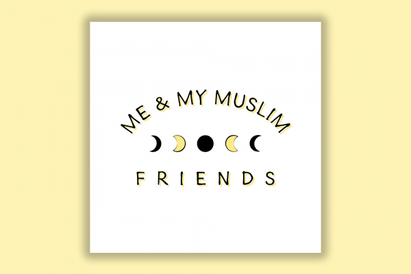 the image is the cover of a podcast called Me and My Muslim friends, which is a white and has all the phases of the moon in a row 