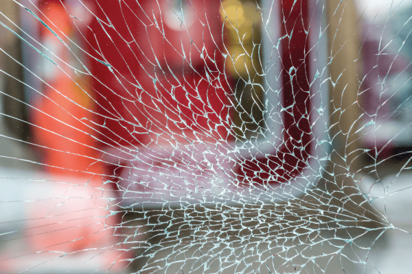 Broken glass that looks like a spider web.