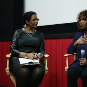 Sojourners Lisa Sharon Harper speaks with the film's star Alfre Woodard after screening. Brandon Hook / Sojourners Brandon Hook / Sojourners