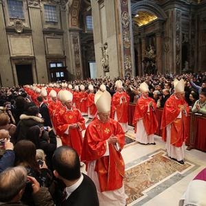 Cardinals attend a solemn Mass at St. Peter’s before the conclave. Photo courtesy Religion News Service.