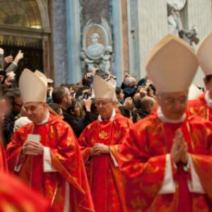 Cardinals enter mass at St. Peter’s basilica on March 12. RNS photo by Andrea Sabbadini RNS photo by Andrea Sabbadini