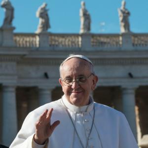 Pope Francis waves to the crowd in St. Peter’s Square at the Vatican. Photo courtesy RNS.
