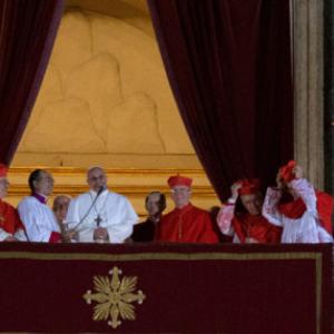 Newly elected Pope Francis appears on the central balcony of St. Peter’s Basilica. RNS photo by Andrea Sabbadini RNS photo by Andrea Sabbadini.
