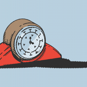 Illustration of a clock casting along shadow