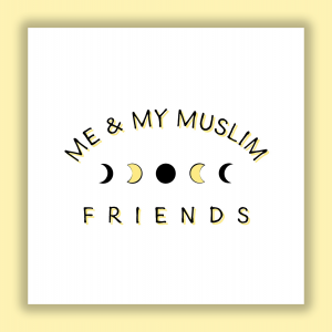 the image is the cover of a podcast called Me and My Muslim friends, which is a white and has all the phases of the moon in a row 