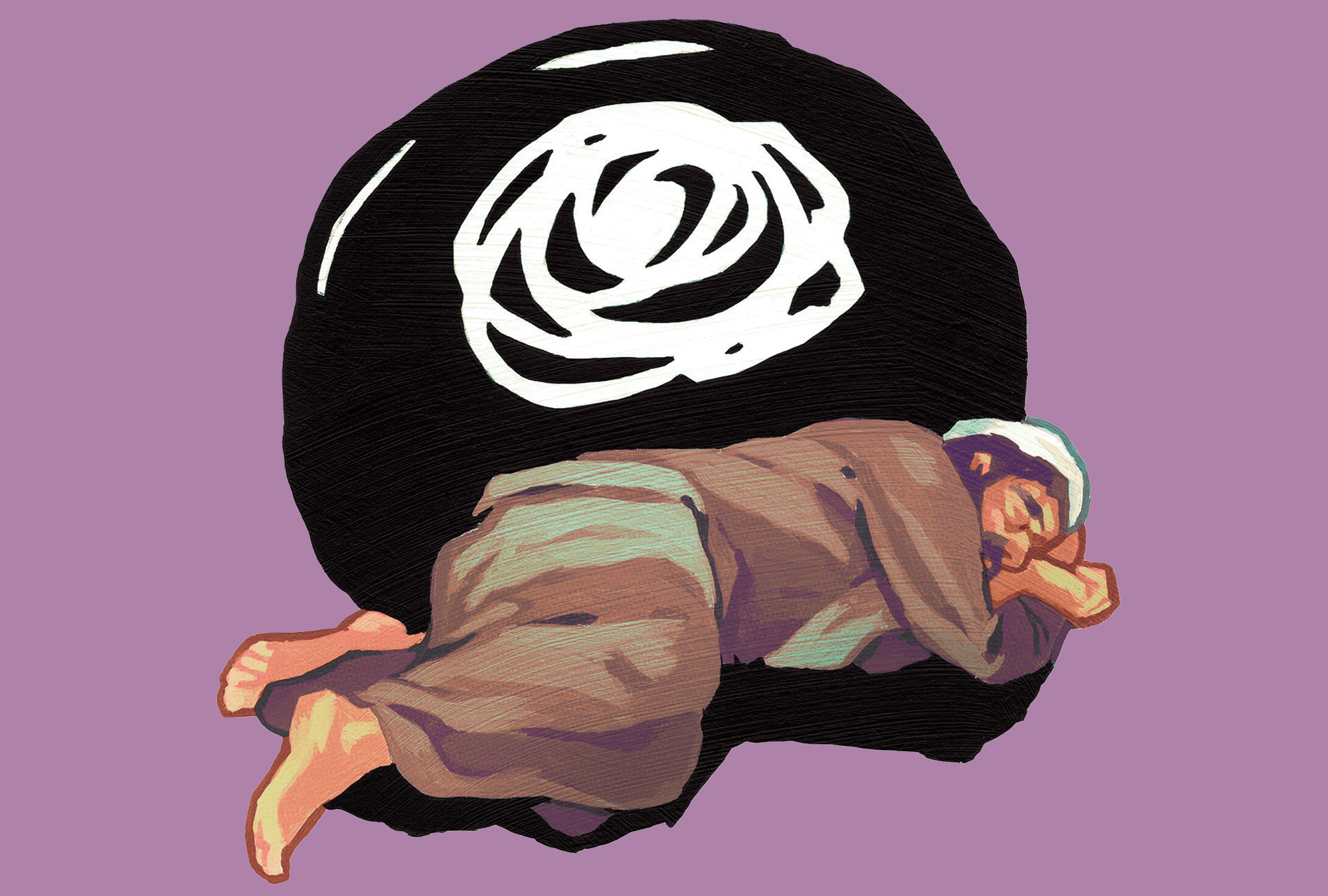 The illustration shows Joseph asleep with a dark cloud behind him, with a white swirl inside of it. 