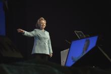 Hillary Clinton speaks at the United Methodist Women’s Assembly in 2014. Photo via Paul Jeffrey / UM Women / Flickr / RNS Photo via Paul Jeffrey / UM Women / Flickr / RNS
