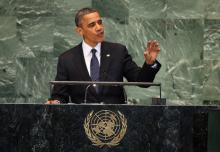 U.S. President Barack Obama addresses the UN General Assembly on Sept. 25. Photo by John Moore/Getty Images Photo by John Moore/Getty Images