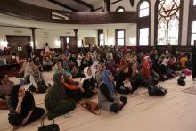 Friday prayers at the Women's Mosque of America. Photo courtesy of Alexa Pilato / RNS Photo courtesy of Alexa Pilato / RNS