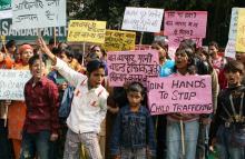 Indian children shout slogans during a protest in New Delhi. RAVEENDRAN/AFP/Getty Images RAVEENDRAN/AFP/Getty Images