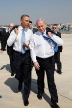President Barack Obama walks across the tarmac with Israeli Prime Minister Benjamin Netanyahu. Image courtesy White House/RNS. President Barack Obama walks across the tarmac with Israeli Prime Minister Benja