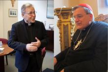 Cardinal Walter Kasper (Left) and Cardinal Raymond Burke. Photos via Trace Murphy and David Gibson/RNS.